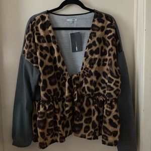 Grey animal print combo sweater